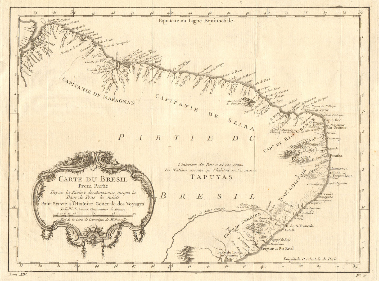 'Carte du Brésil Prem. Partie…' Northern Brazil Amazon-Salvador. BELLIN 1757 map